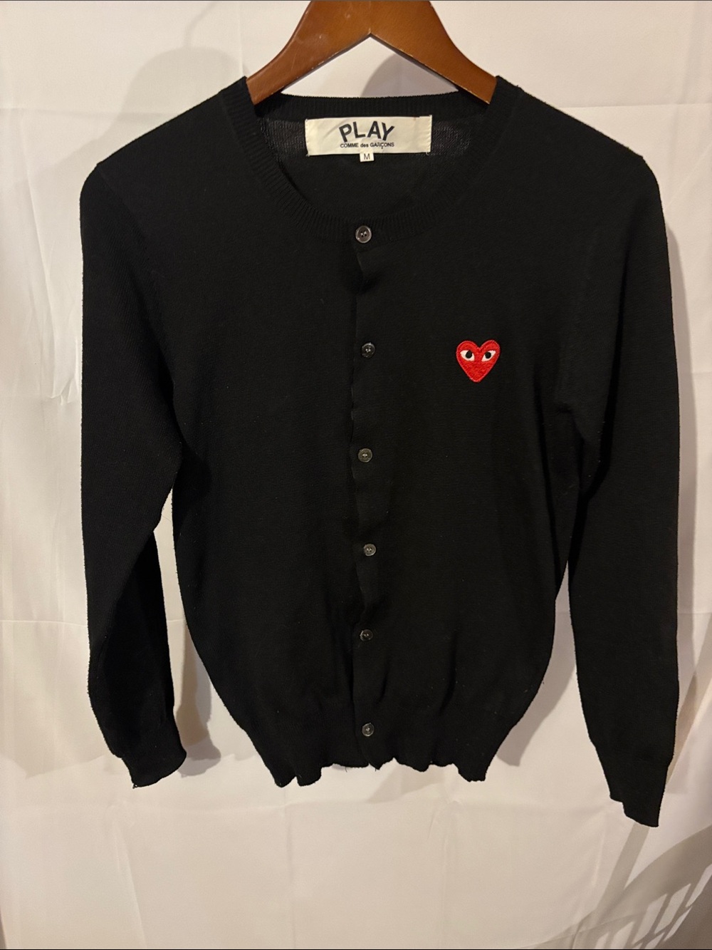 Comme des Garcons PLAY Black Cardigan with Red Heart Patch